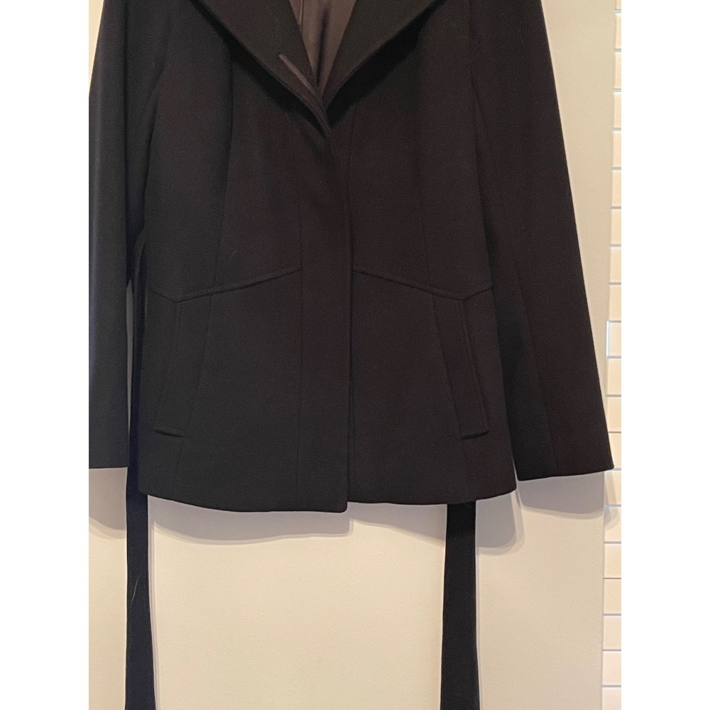 Reiss Black Wool Cashmere Blend Belted Wrap Coat Short Jacket Womens Medium - Picture 2 of 9